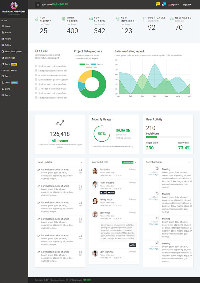 HTML模板之后台框架系统bootstrap模板