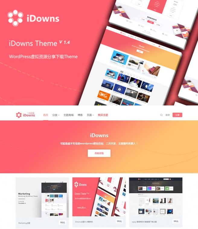 iDownsV1.8.4资源素材教程下载网站源码 WordPress主题模板 去授权无限制版本