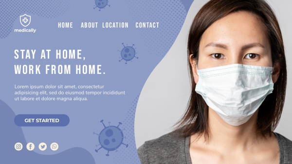 呆在家里戴口罩PSD疫情海报